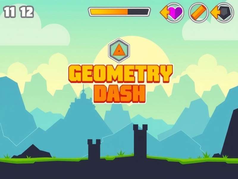 Geometry Dash Game Hero Image showing intense gameplay with colorful geometric shapes and obstacles