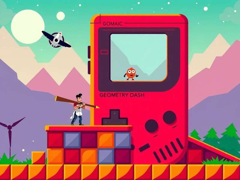 Geometry Dash Game Boy gameplay screenshot showing retro graphics