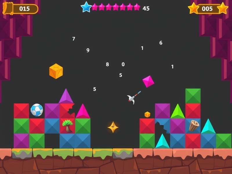 Close-up of geometric game level design with vibrant colors