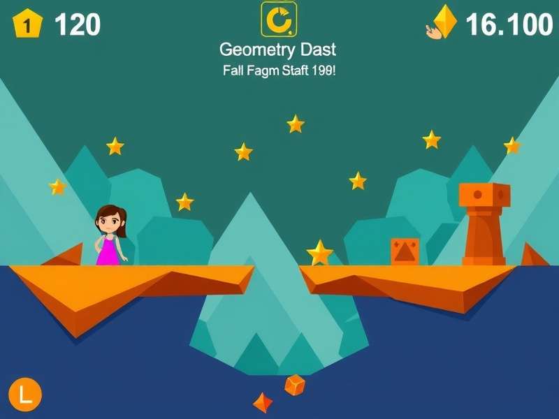 Geometry Dash gameplay screenshot showing colorful obstacles