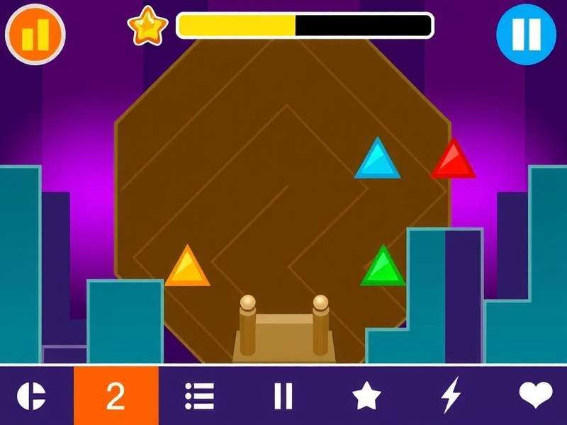 Geometry Dash gameplay screen showing colorful obstacles and the player icon