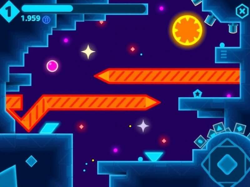Geometry Dash gameplay free version screenshot showing level progression