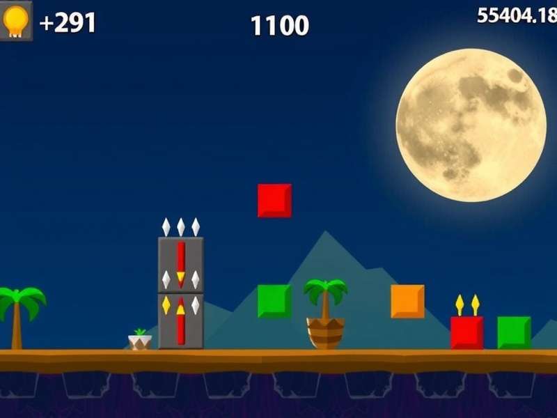 Geometry Dash game modes showcase with Cube, Ship, Wave and Robot characters