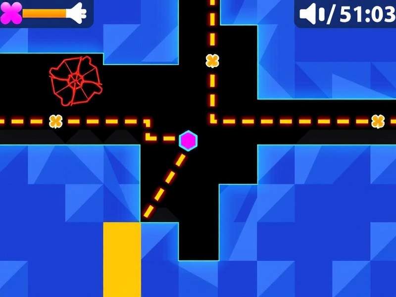 Geometry Dash gameplay screenshot showing colorful obstacles and rhythm-based platforms