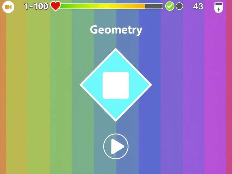 Geometry Dash App gameplay on a mobile phone showing colourful obstacles and icons