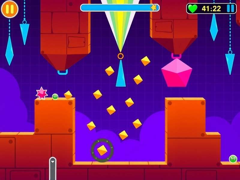Geometry Dash gameplay screen with vibrant geometric obstacles