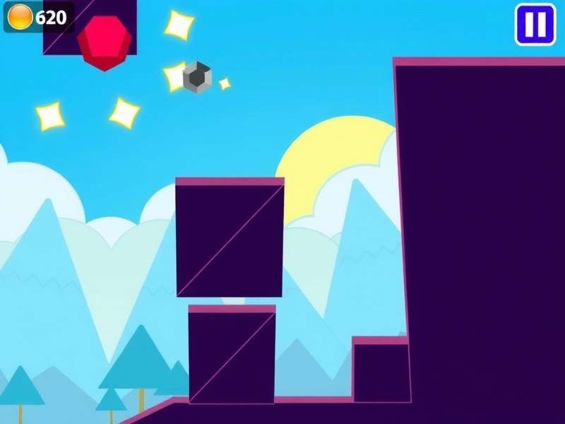 Geometry Dash gameplay screenshot showing colorful geometric obstacles