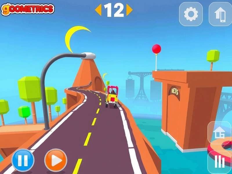 Gometrics Dash gameplay screenshot showing vibrant geometric obstacles and the iconic cube character