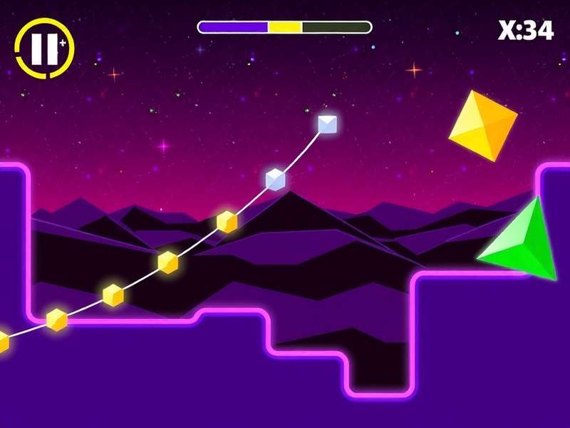 Geometry Dash Full Gameplay Screenshot showing colorful geometric obstacles