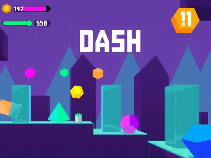 Geometry Dash gameplay interface showing colorful geometric obstacles and character