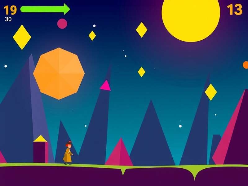 Geometry Dash PC gameplay screenshot showing colorful geometric obstacles and player character