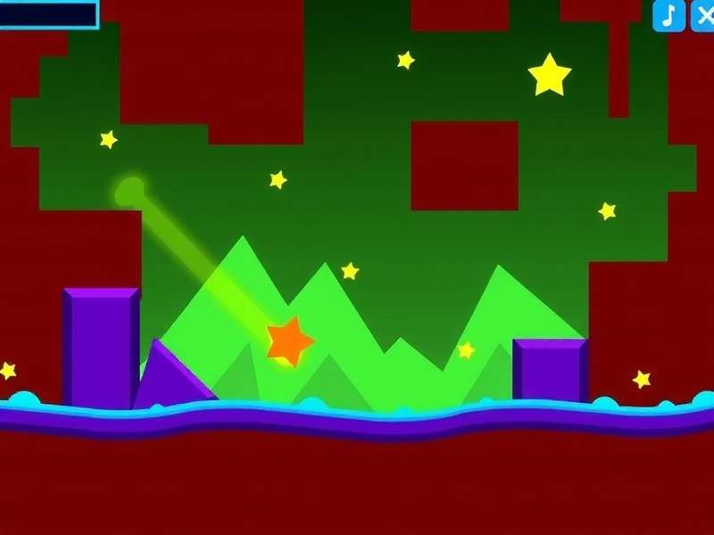 Geometry Dash gameplay screenshot with vibrant colors and obstacles