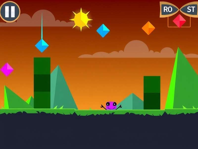 Geometry Dash gameplay screen showing colorful cube jumping over spikes
