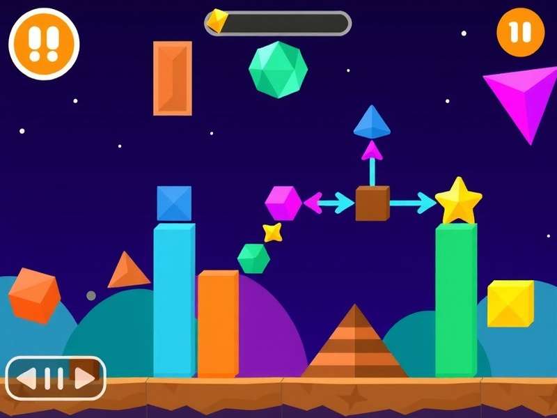 Screenshot of Geometry Dash intense gameplay with colorful geometric shapes