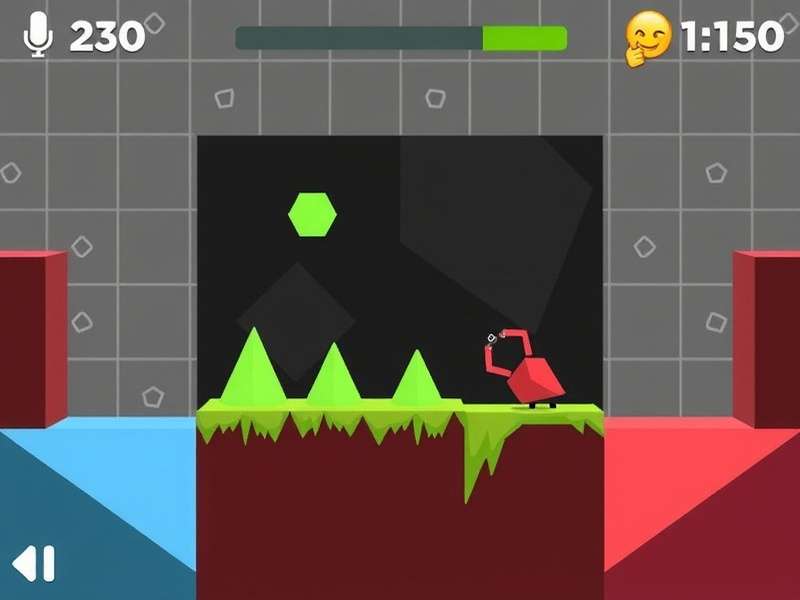 Geometry Dash gameplay screenshot showing rhythm-based platforming action with neon cubes and obstacles