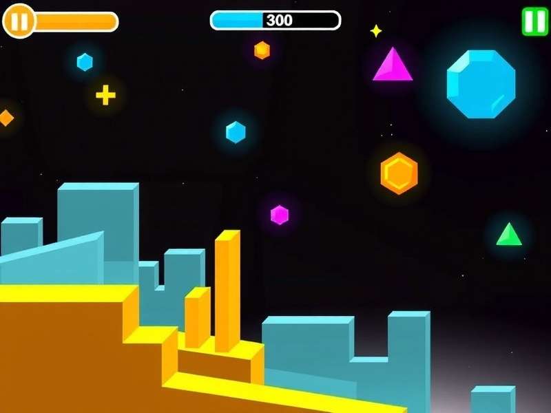 Geometry Dash Game Io vibrant neon obstacle course with geometric shapes