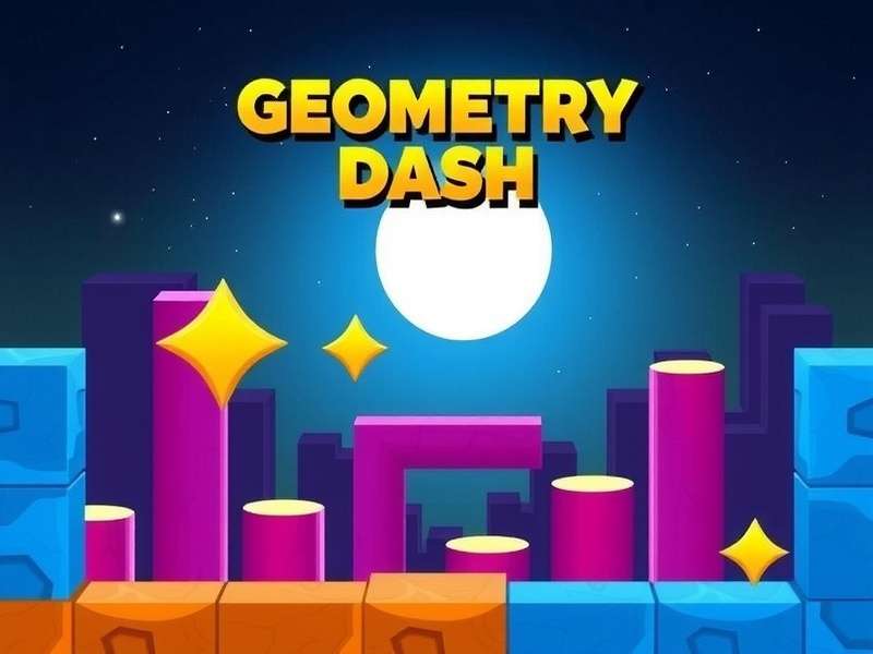 Geometry Dash For Free gameplay screenshot showing vibrant neon levels with player icon