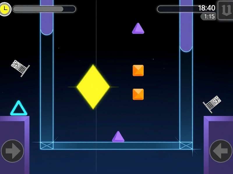 Geometrie Dash Spielen gameplay screenshot showing vibrant neon levels and rhythm-based obstacles