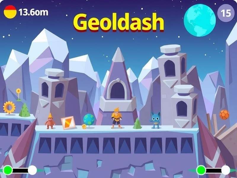 Geometry Dash vibrant neon gameplay with geometric obstacles and rhythmic pulses